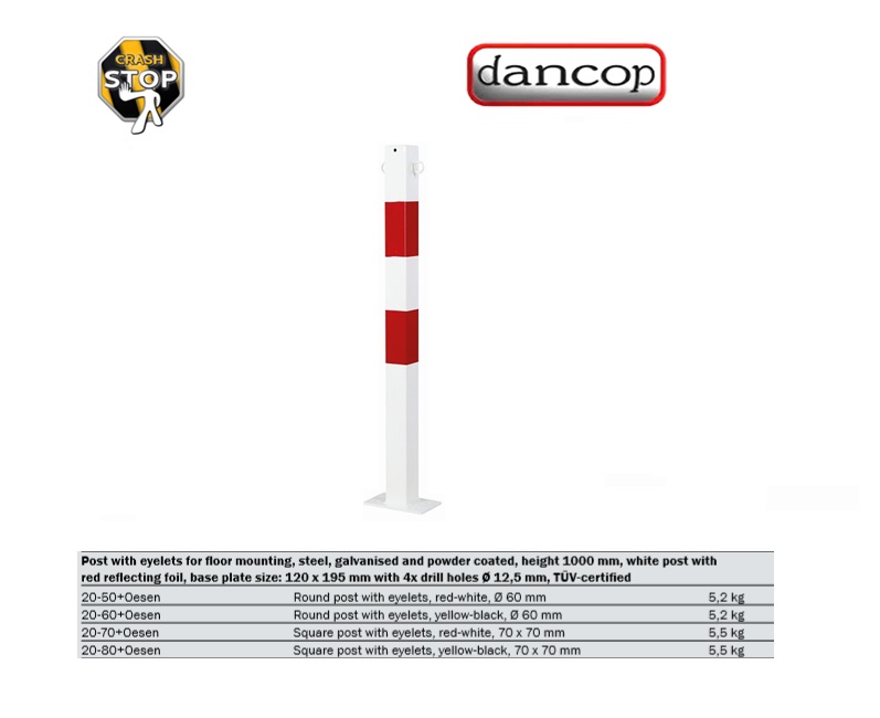 Afzetpaal  rood/wit 70 x 70 mm, met ogen | DKMTools - DKM Tools