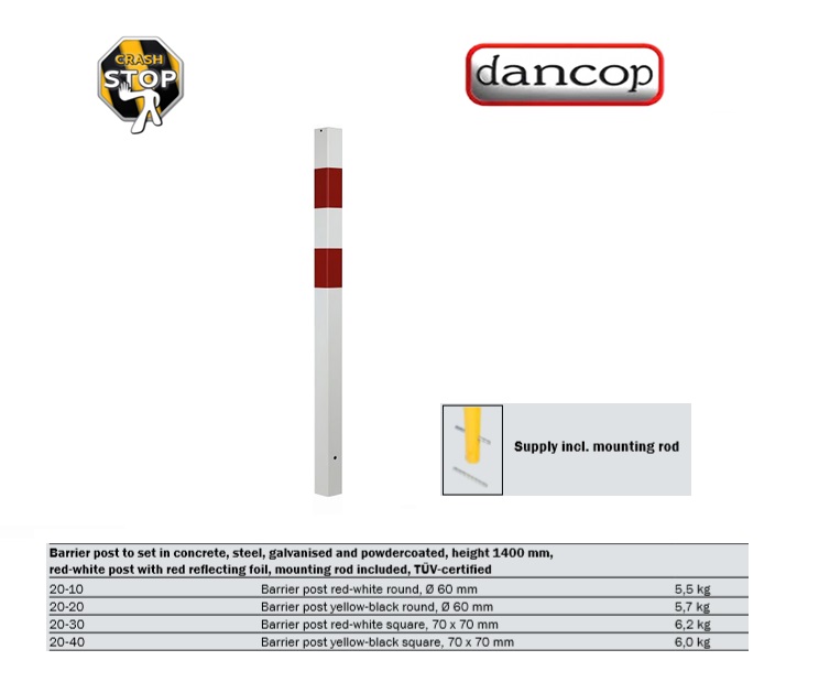 Afzetpaal  rood/wit 70 x 70 mm, met ogen | DKMTools - DKM Tools