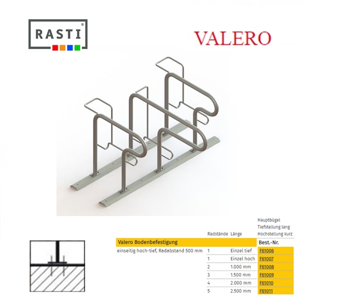 Fietsenrek Bodembevestiging hoog-laag 1500mm 3 plaatsen