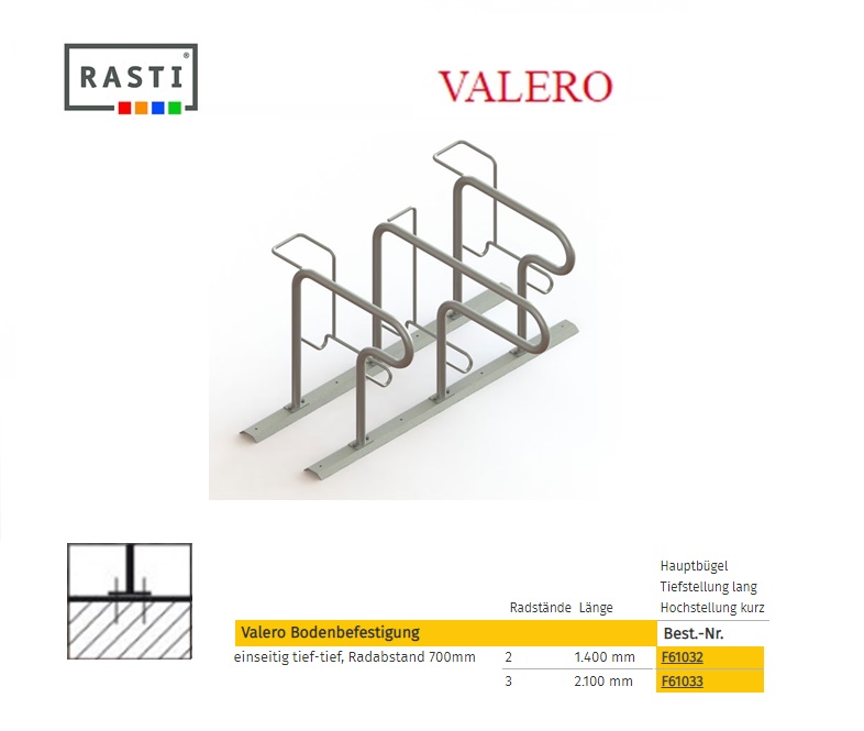 Fietsenrek Bodembevestiging laag-laag 2100mm 3 plaatsen