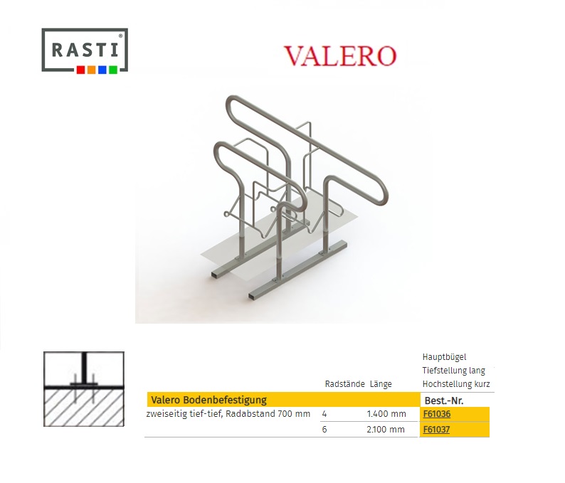 Fietsenrek Bodembevestiging Tweezijdige laag-laag 2100mm 6 plaatsen