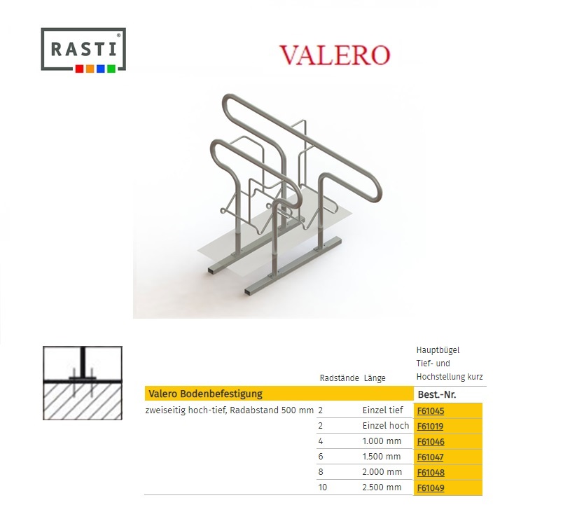 Fietsenrek Bodembevestiging Laag-Hoog 1000mm 2 plaatsen | DKMTools - DKM Tools