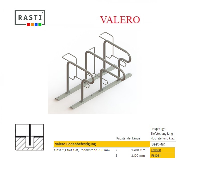 Fietsenrek Grond Bevestiging laag-laag 1400mm 2 plaatsen