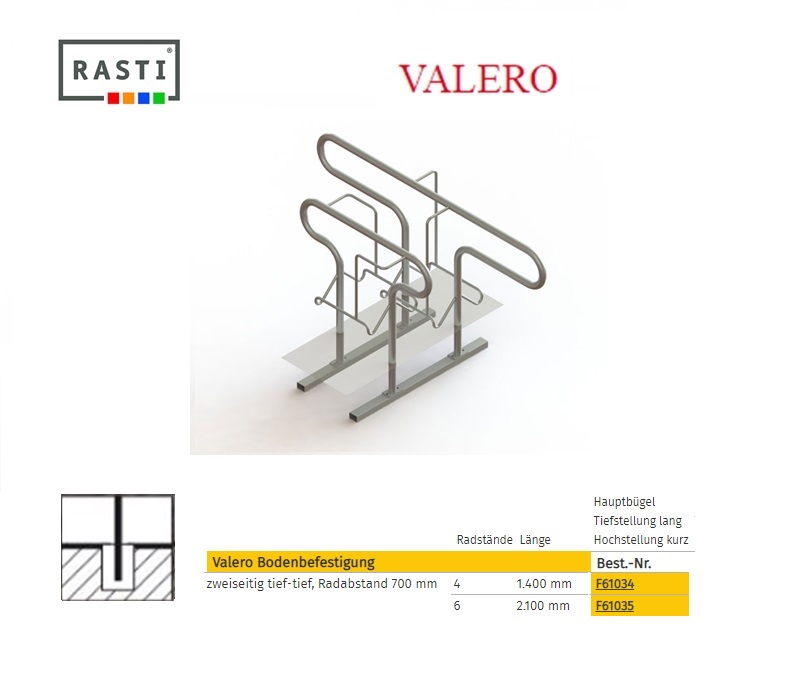 Fietsenrek Grond Bevestiging laag-laag 1400mm 4 plaatsen