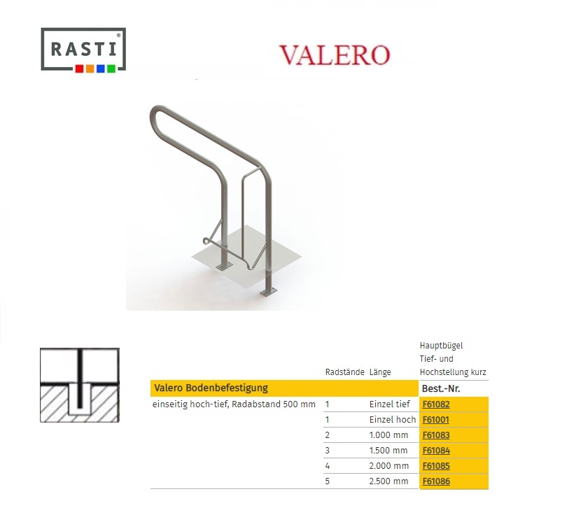 Fietsenrek Grond Bevestiging Laag-hoog 1000mm 2 plaatsen