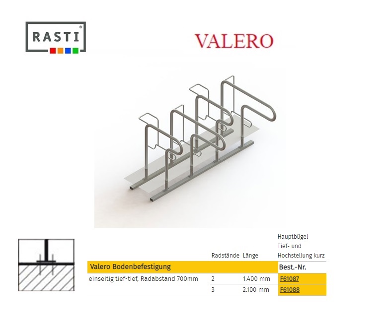 Fietsenrek Grond Bevestiging laag-laag 1400mm 2 plaatsen