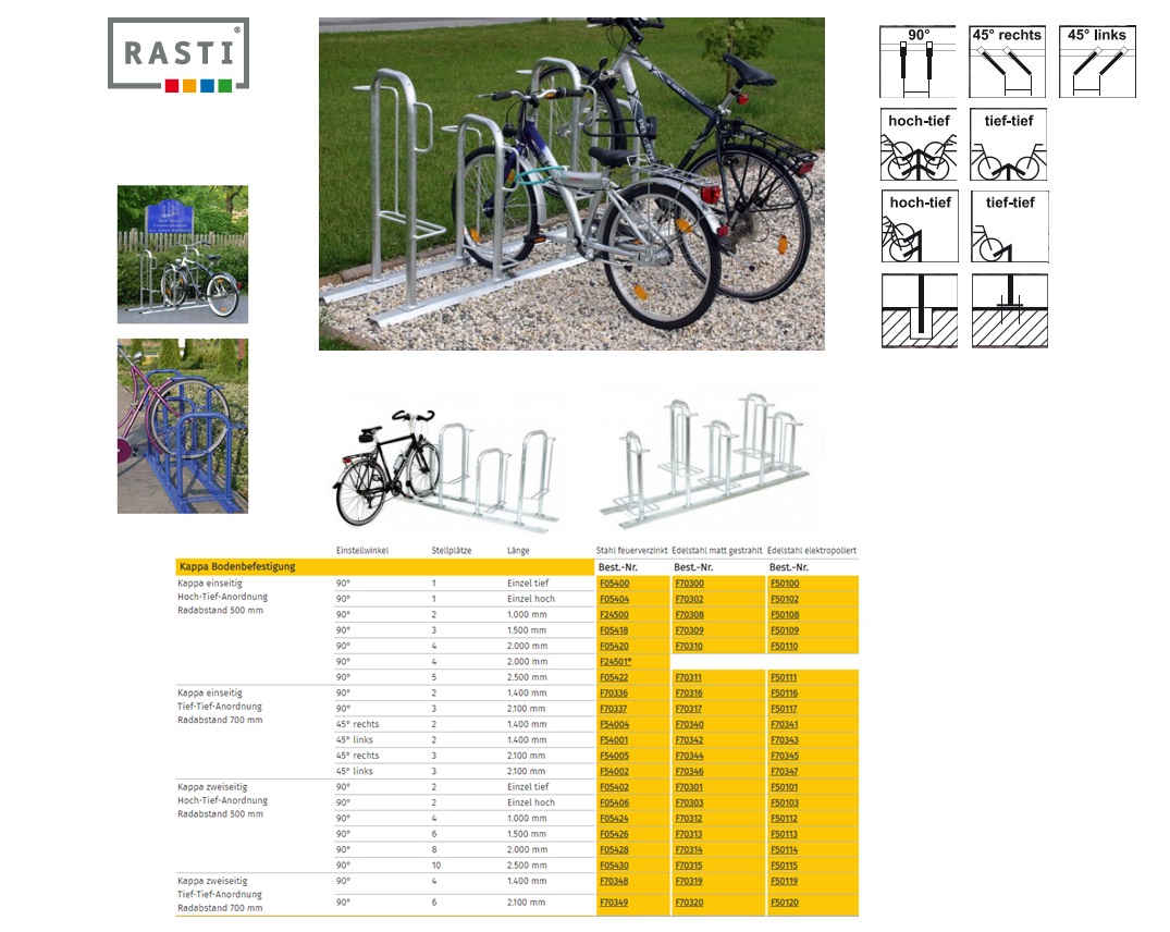 Fietsenrek Kappa vloermontage enkel diep thermisch verzinkt staal