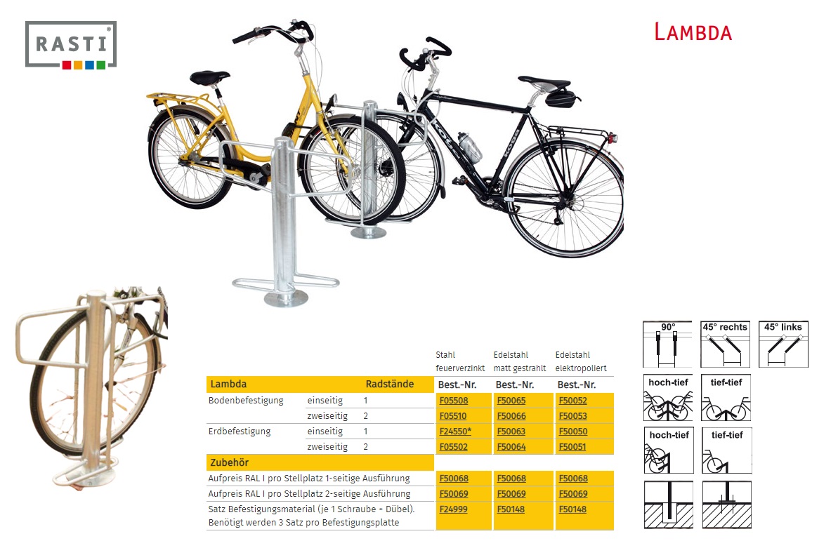 Fietsenrek LAMBDA aarde montage enkelzijdig thermisch verzinkt staal | DKMTools - DKM Tools