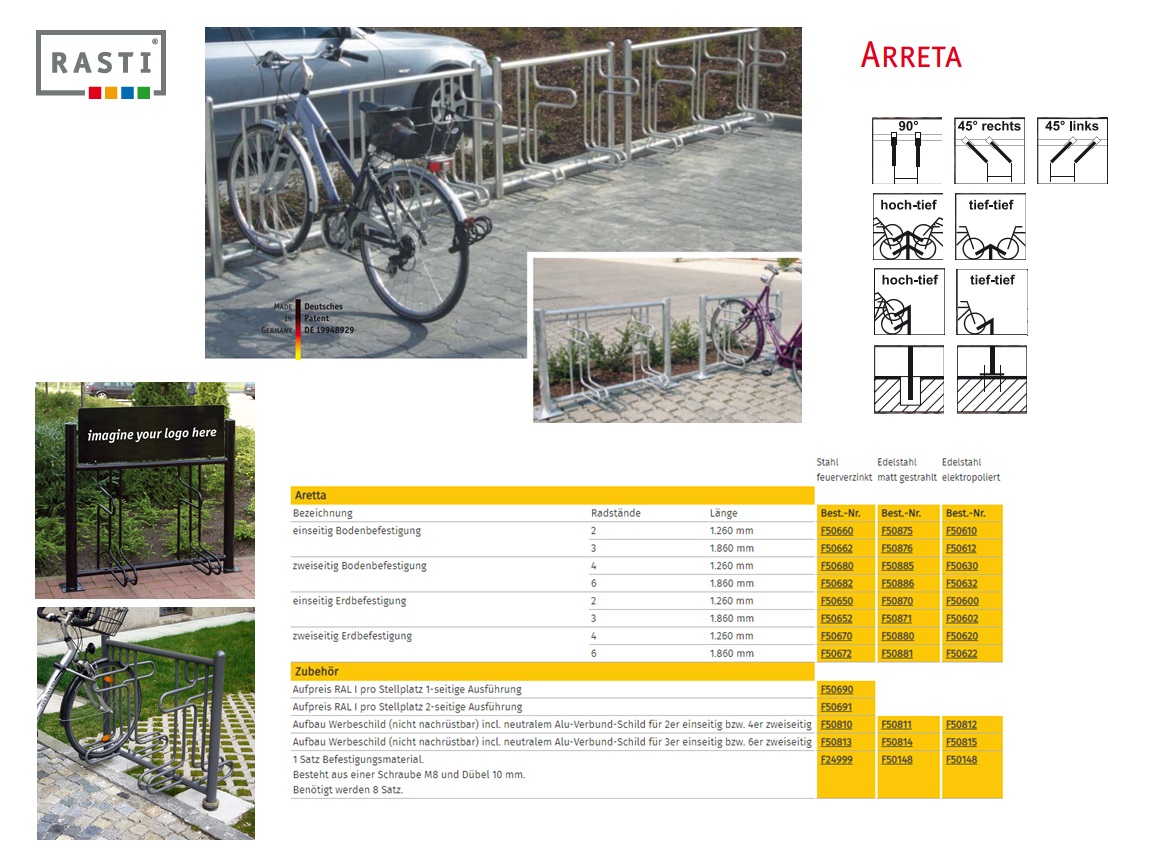 Fietsenrek ARRETA 1.260 mm eenzijdig vloermontage thermisch verzinkt staal