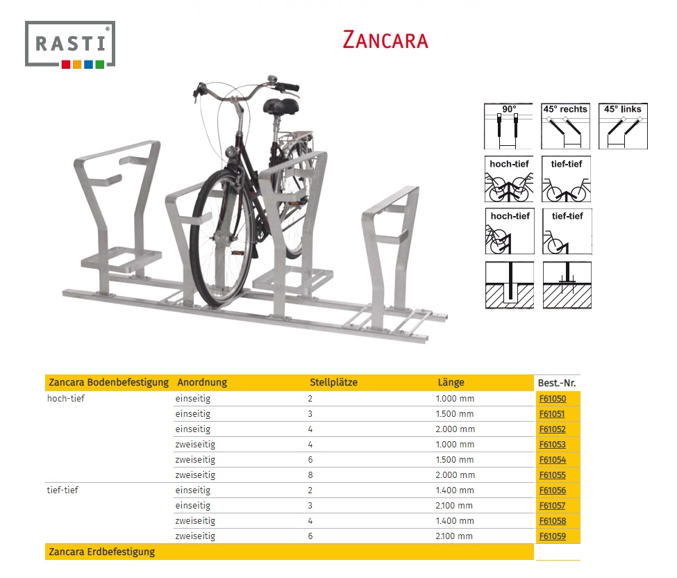 Fietsenrek Zancara eenzijdig Hoog-Diep 2.000 mm aarde montage | DKMTools - DKM Tools