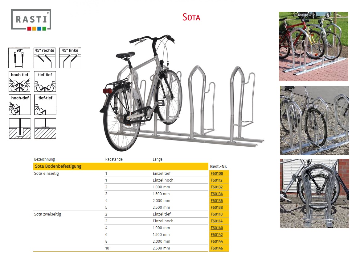 Fietsenrek SOTA vloermontage enkel diep thermisch verzinkt staal