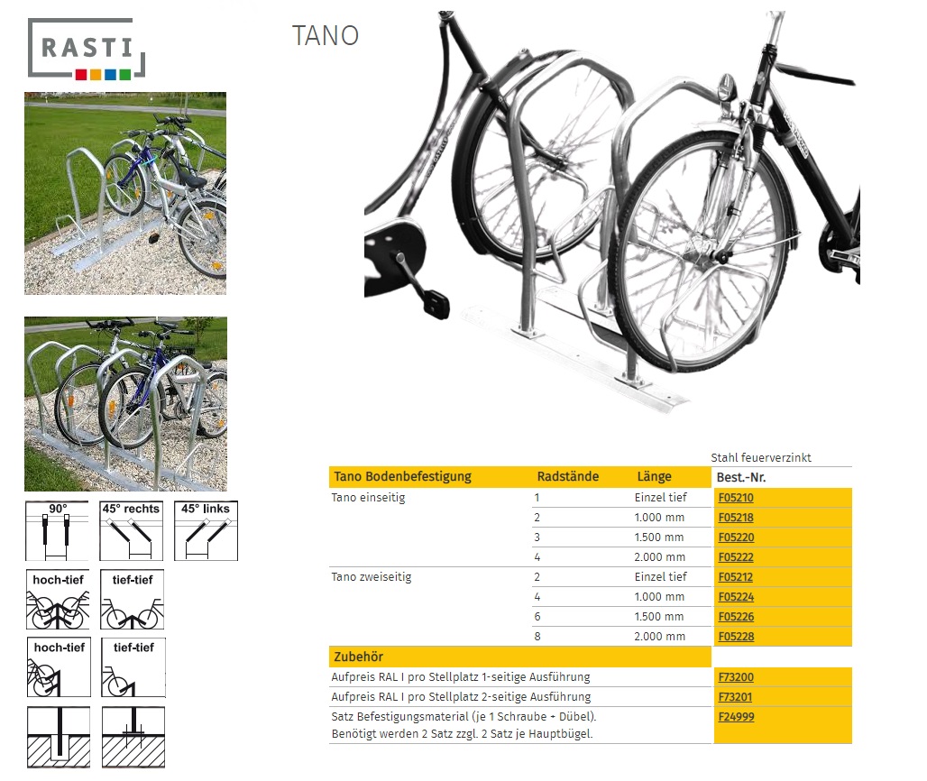 Fietsenrek TANO vloermontage enkel diep thermisch verzinkt staal