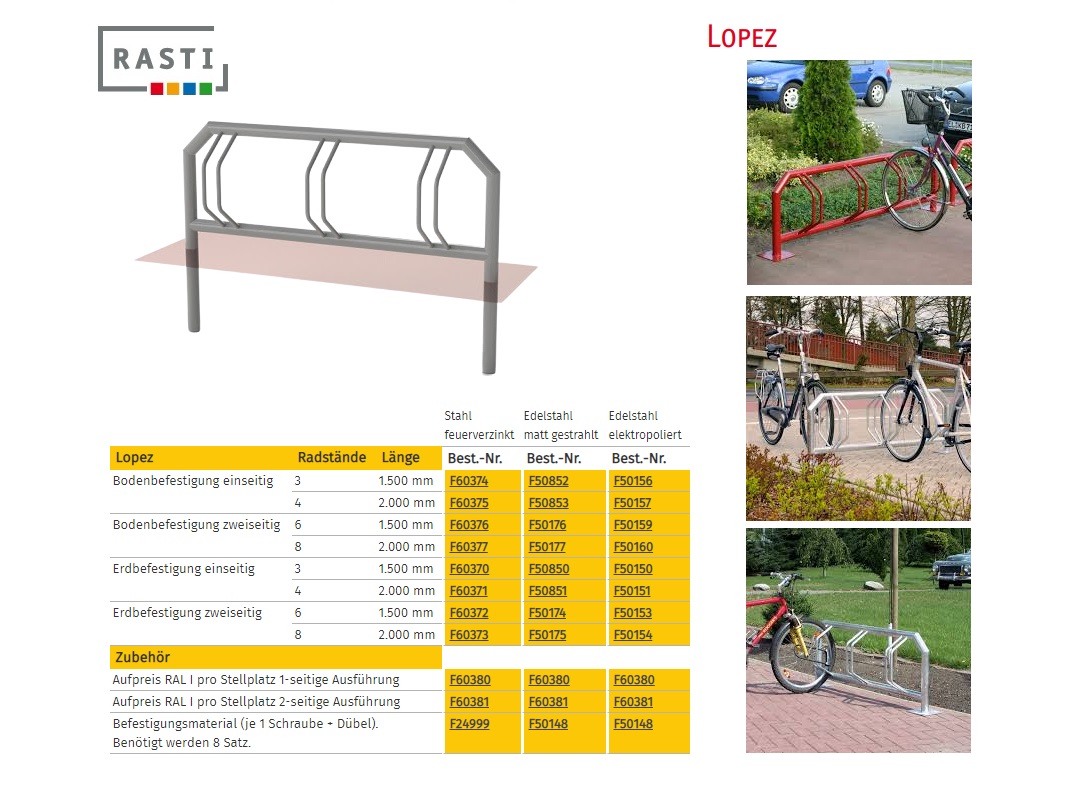 Fietsstaander LOPEZ Eenzijdig vloerbevestiging 1.500 mm verzinkt staal