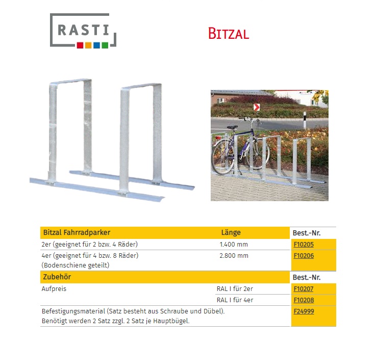 Fietsenrek met beugel BITZAL 1.400 mm 2er (voor 2 of 4 fietsen)