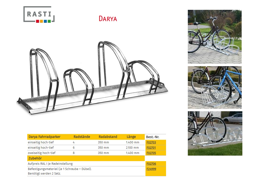 Fietsenrek met beugel DARYA Eenzijdig Hoog-Diep 350x1400mm