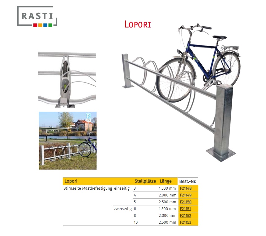 Fietsparkeersysteem LOPORI eenzijdig met mastmontage 1.500 mm