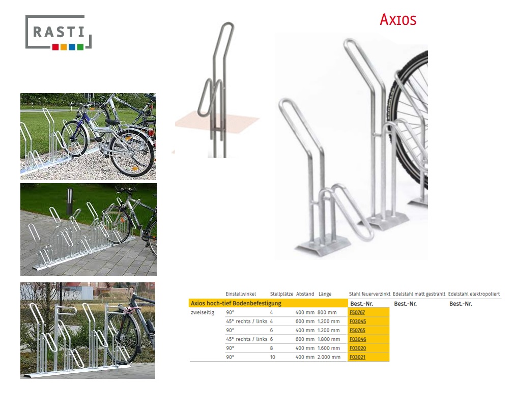 Fietsenrek AXIOS 90° Dubbelzijdig Hoog-Diep 800 mm Verzinkt