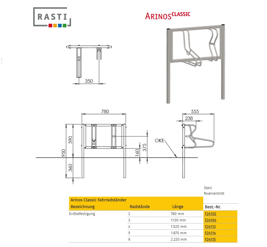 Fietsenrek ARINOS-Classic Muur bevestiging 1.400 mm | DKMTools - DKM Tools