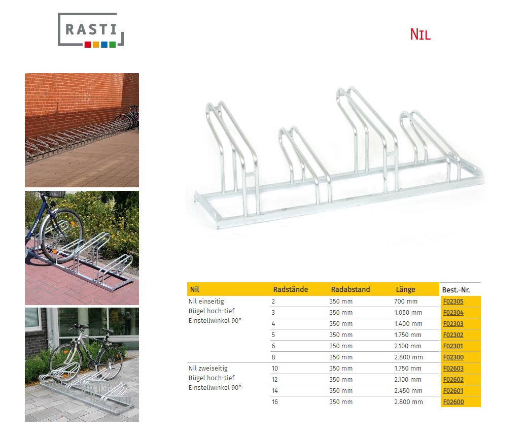 Fietsenrek Nile 90° eenzijdig Hoog-Diep 700 mm