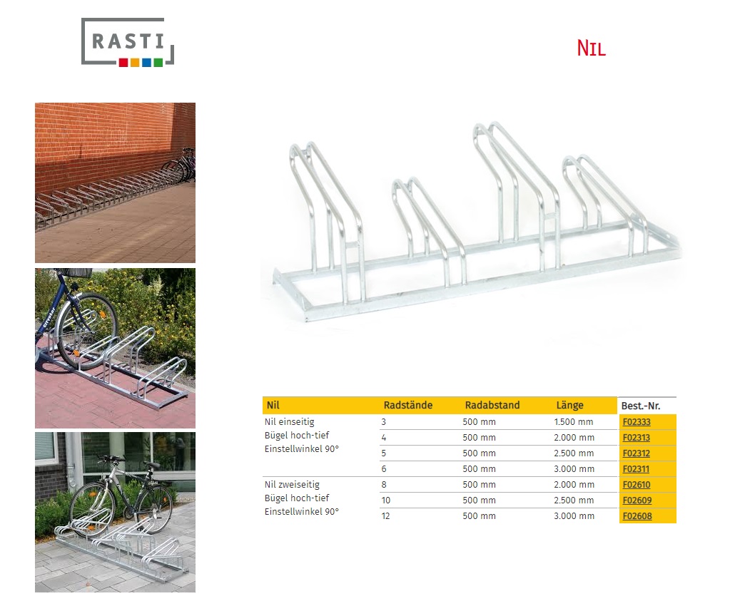 Fietsenrek Nile 90° eenzijdig Hoog-Diep 1.500 mm