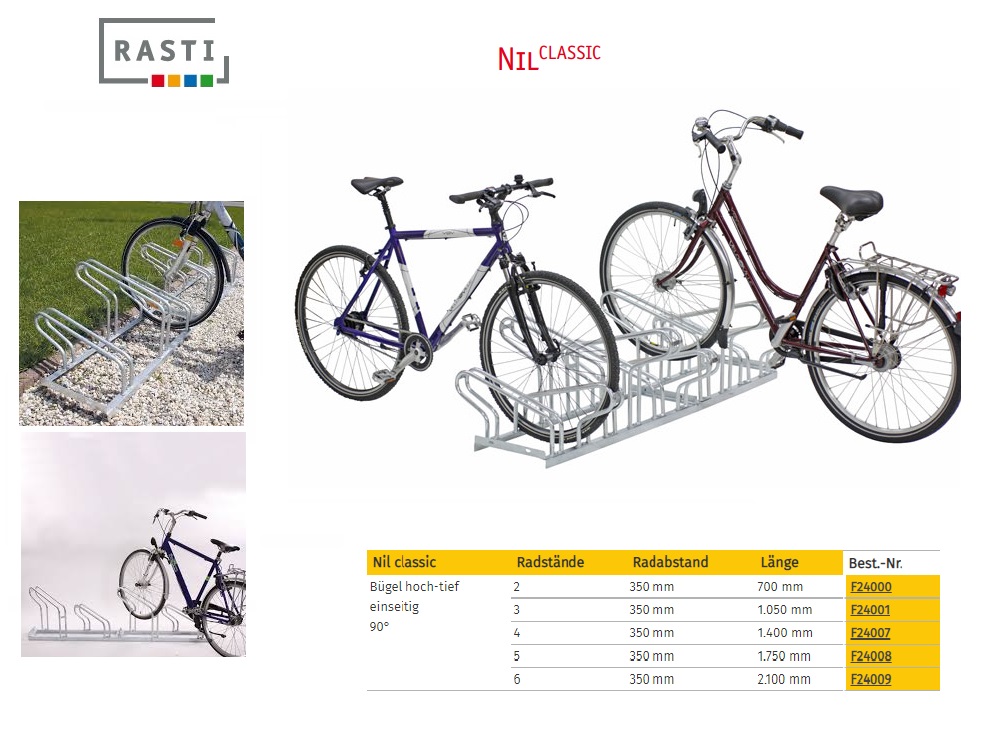 Fietsenrek NIL-Classic 90° eenzijdig Hoog-Diep 700 mm