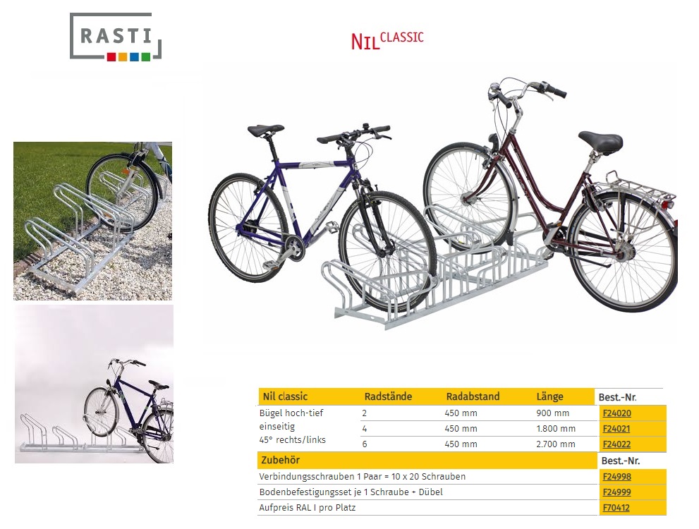 Fietsenrek NIL-Classic 45° rechts/links eenzijdig Hoog-Diep