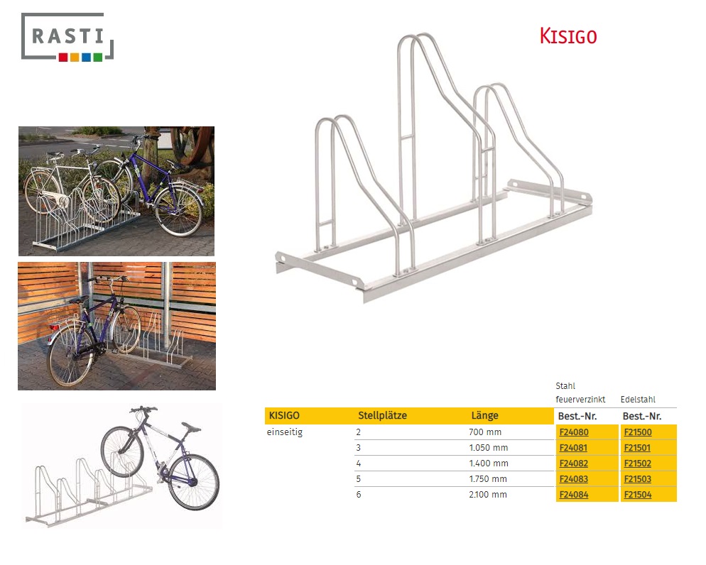 Fietsenrek KISIGO 90° eenzijdig Hoog-Diep 700 mm Verzinkt