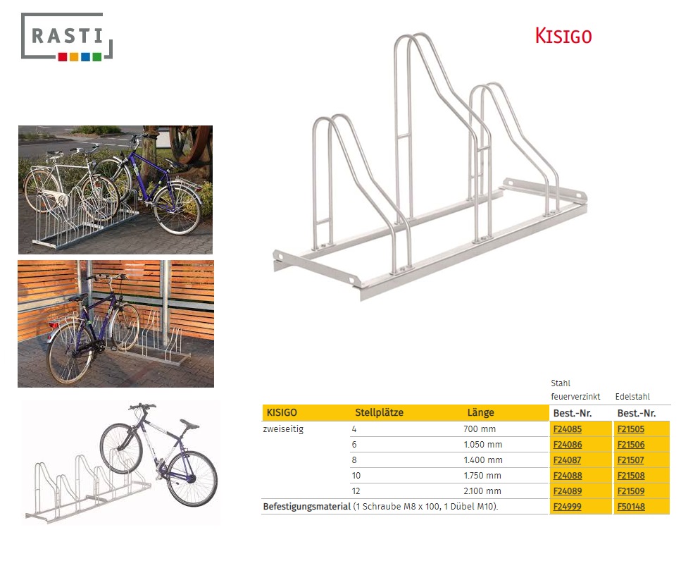 Fietsenrek KISIGO 90° Dubbelzijdig Hoog-Diep 700 mm Verzinkt