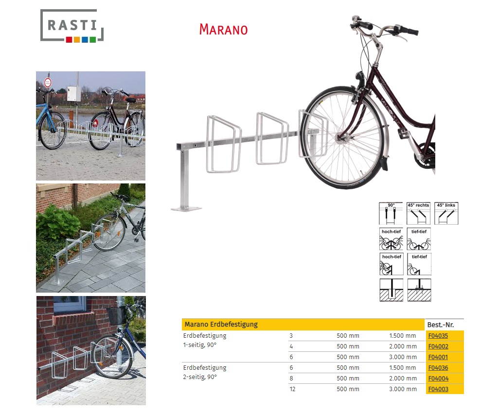 Fietsenrek MARANO 90° eenzijdig 2.000 mm vloerbevestiging | DKMTools - DKM Tools