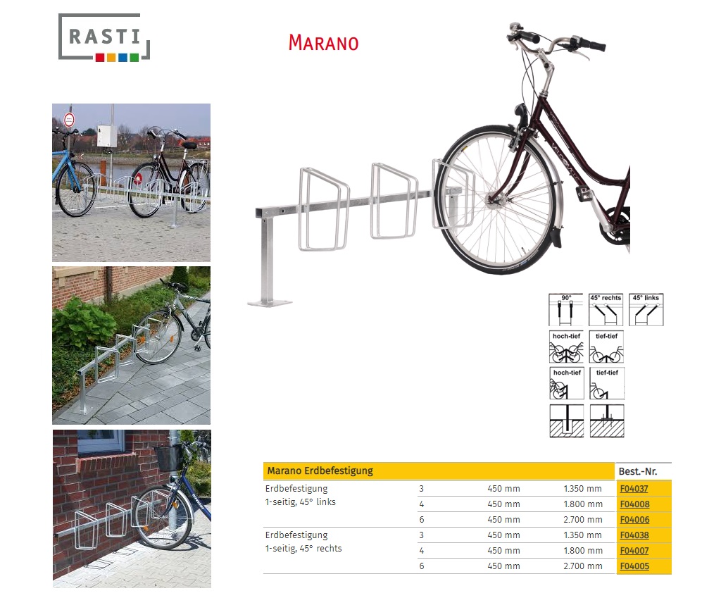 Fietsenrek MARANO 45° rechts eenzijdig 1.800 mm vloerbevestiging | DKMTools - DKM Tools