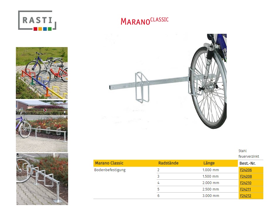 Fietsenrek MARANO-Classic 90° vloerbevestiging 1.000 mm