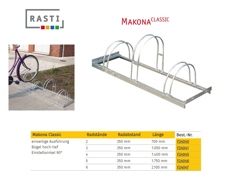 Fietsenrek MAKONA-Classic 90° eenzijdig Hoog-Diep 700 mm