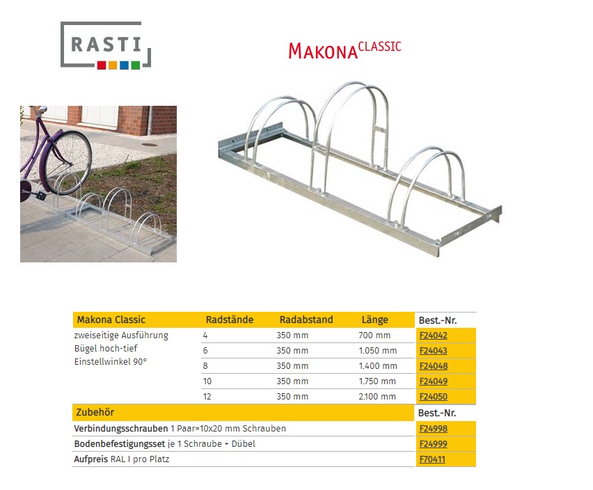 Fietsenrek MAKONA-Classic 90° Dubbelzijdig Hoog-Diep 700 mm