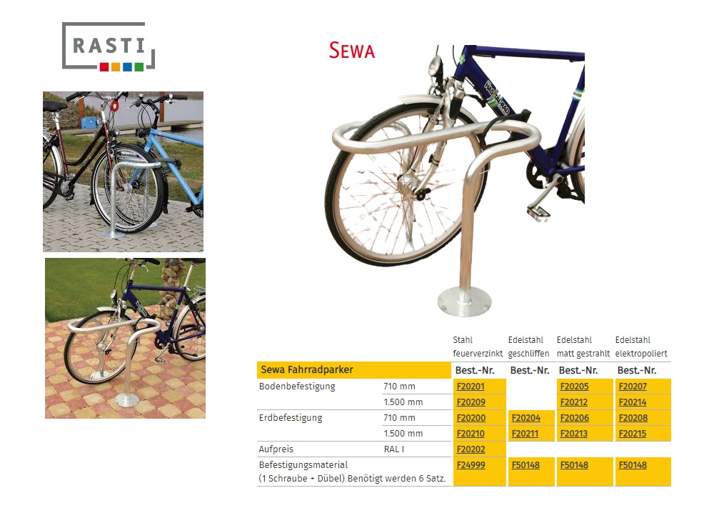 Dubbelzijdig Fietsenrek SEWA vloerbevestiging 710 mm Verzinkt