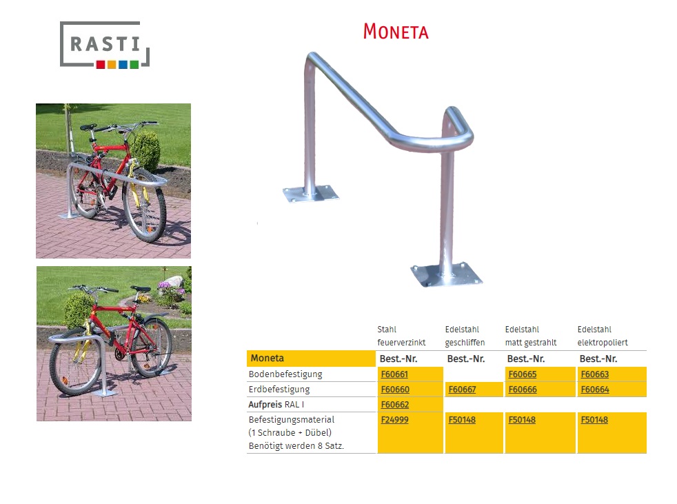 Fietsenrek MONETA Verzinkt vloerbevestiging