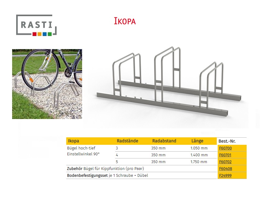 Fietsenrek IKOPA 90° Hoog-Diep 1.050 mm