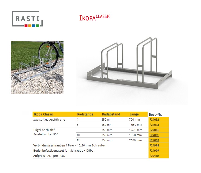 Fietsenrek IKOPA-Classic 90° Dubbelzijdig Hoog-Diep 700 mm