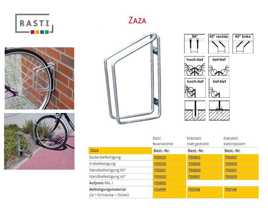 Fietsenrek ZAZA vloerbevestiging Verzinkt