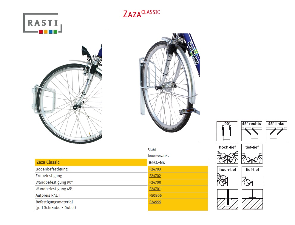 Fietsenrek ZAZA-Classic vloerbevestiging