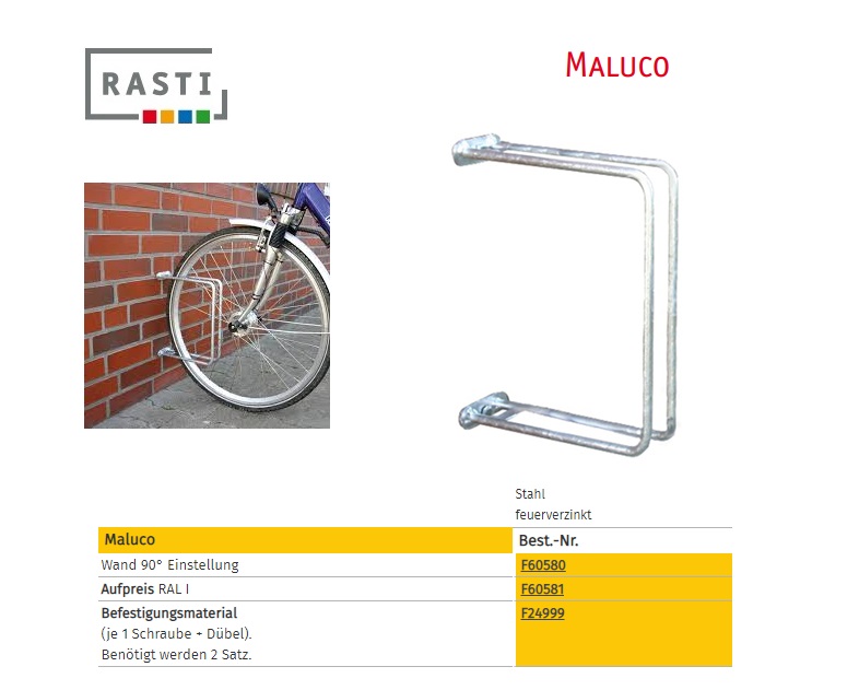 Fietsenrek MALUCO 90° Muur bevestiging