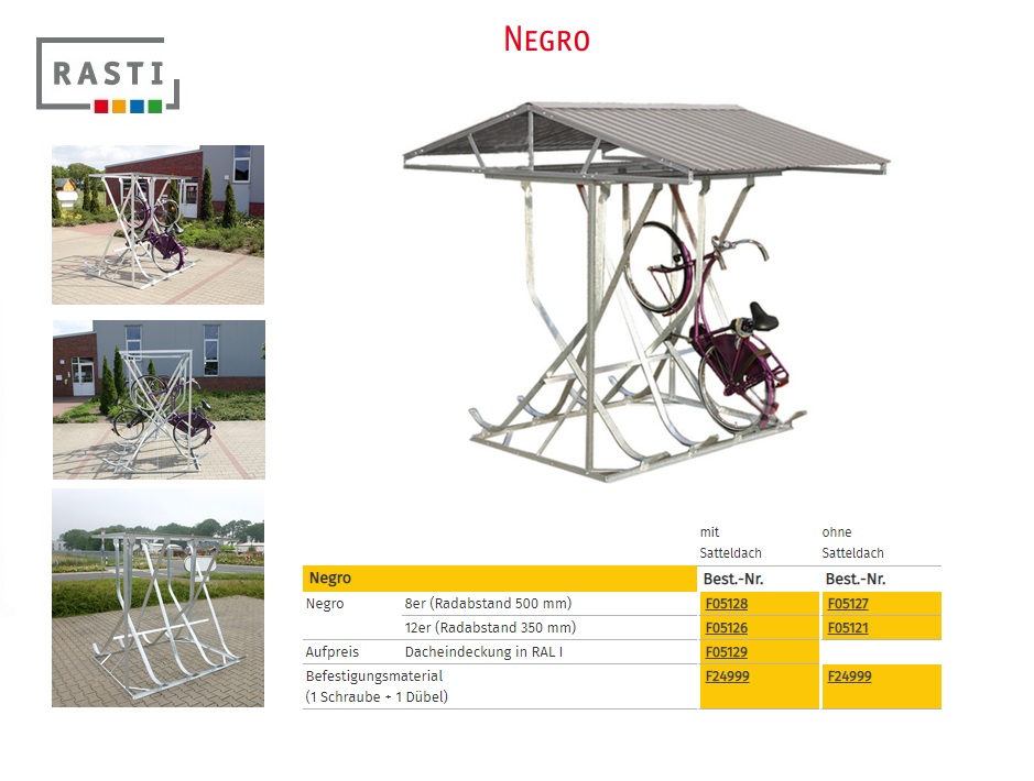 Dubbelzijdig fietsparkeersysteem NEGRO 8 Plaatsen met dak