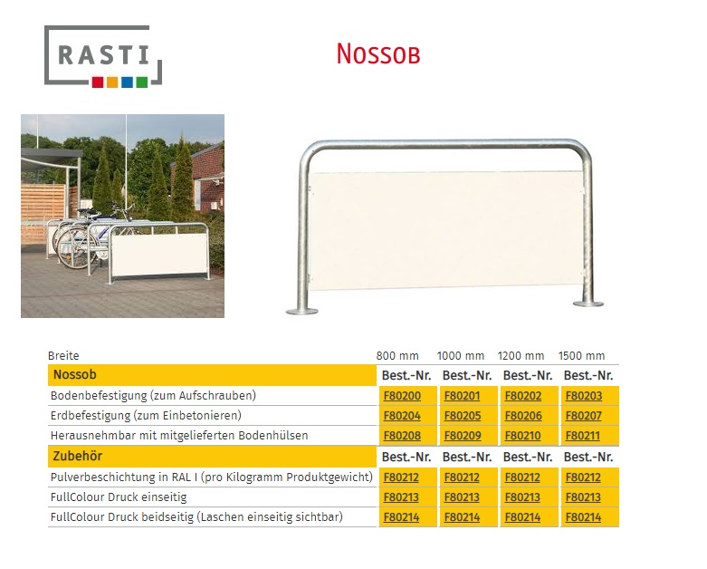 Fietsenrek met reclamebord NOSSOB 800 mm vloerbevestiging