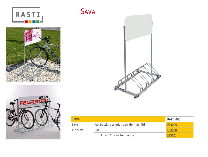 Fietsenrek met reclamebord SAVA