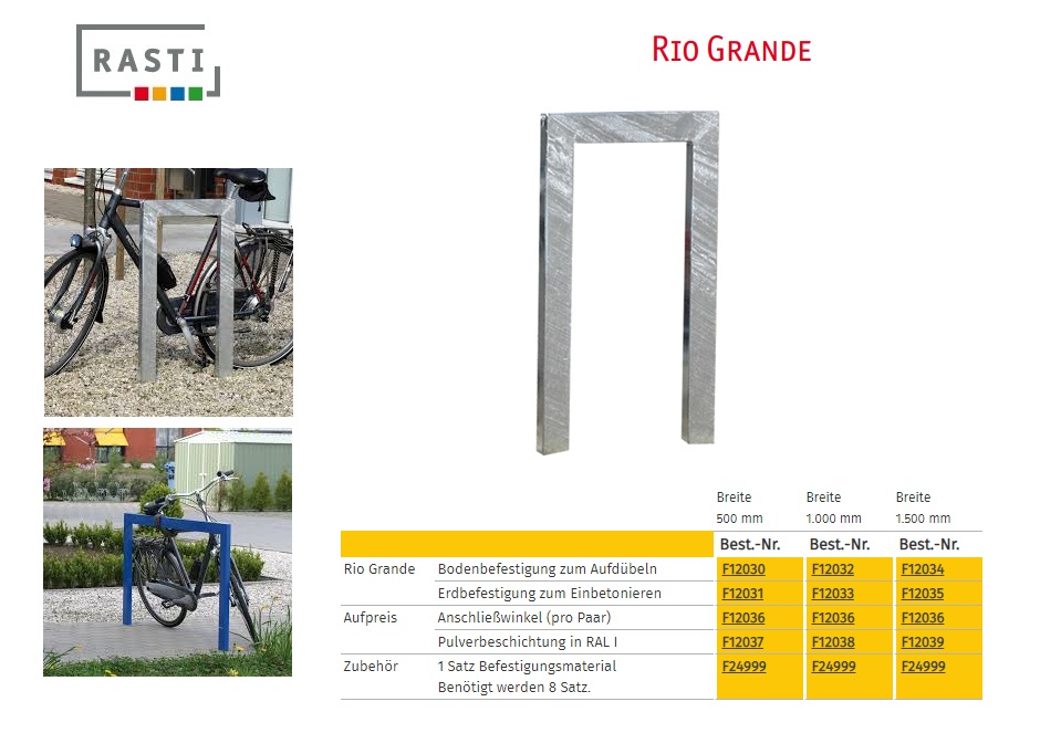 Fietsrek beugel RIO GRANDE 1.000 mm vloerbevestiging