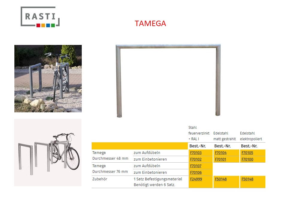 Fietsrek beugel TAMEGA 48 mm vloerbevestiging Verzinkt