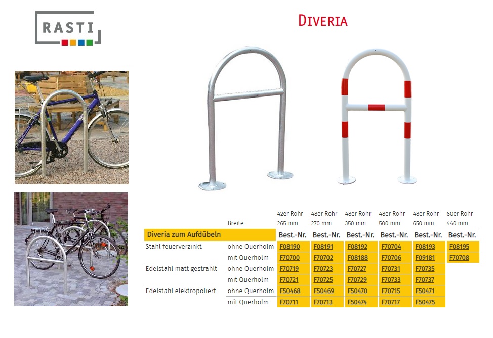 Fietsrek beugel DIVERIA ø 42x265 mm zonder dwarsbalk Verzinkt vloerbev