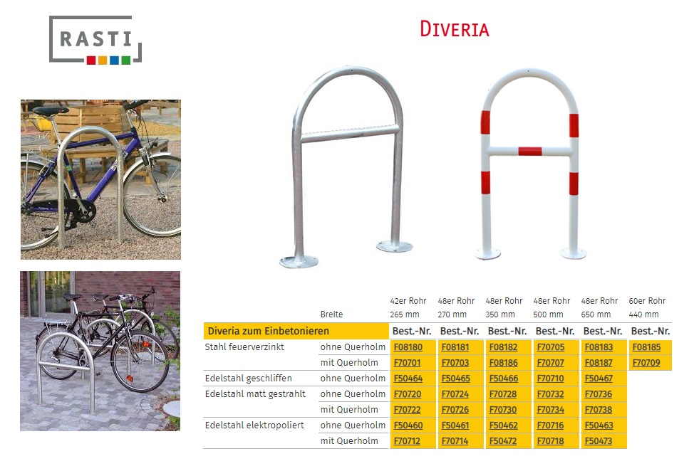 Fietsrek beugel DIVERIA ø 48x500 mm met dwarsbalk RVS gepolijst vloerbev | DKMTools - DKM Tools