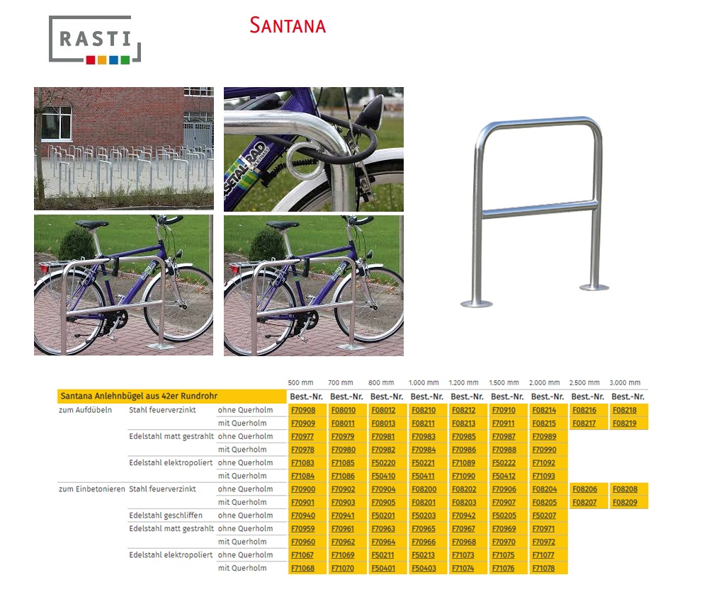 Fietsrek SANTANA ø 42x500 mm zonder dwarsbalk Verzinkt vloerbevestiging