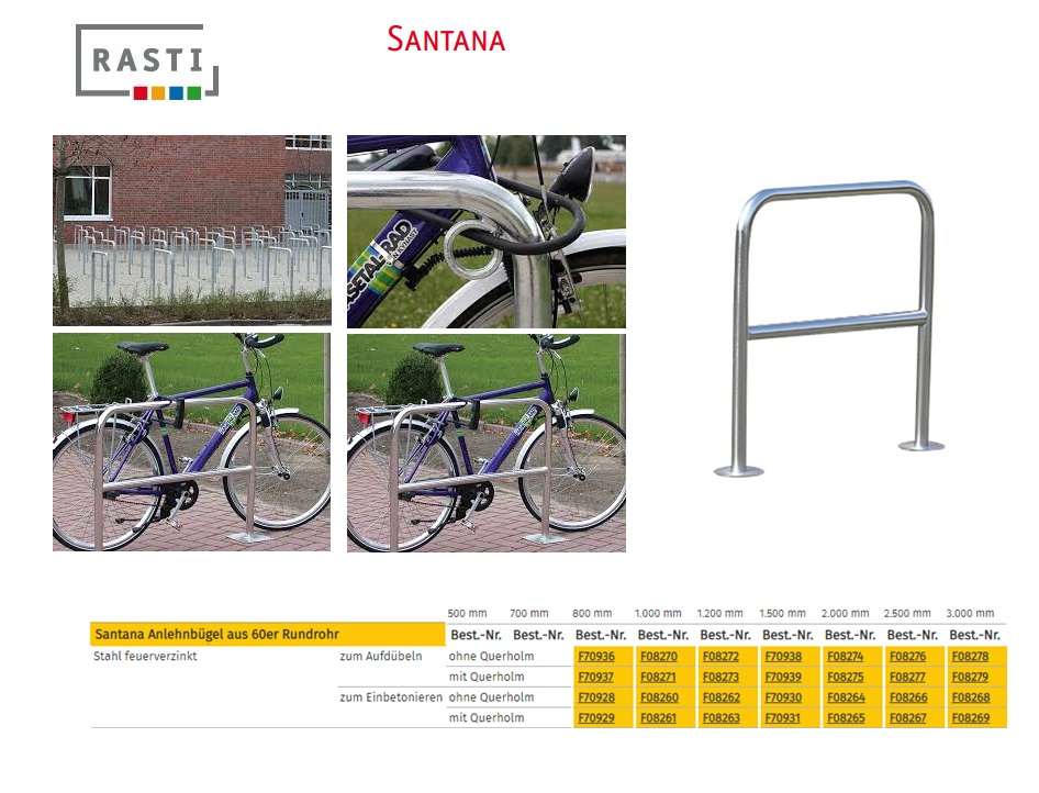 Fietsrek SANTANA ø 60x800 mm zonder dwarsbalk Verzinkt vloerbevestiging