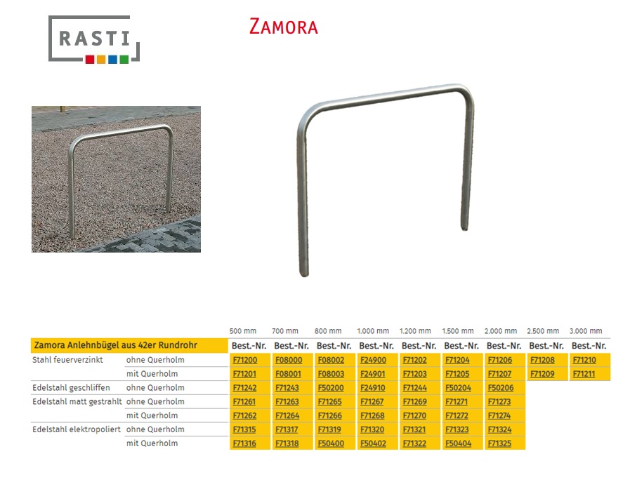 Fietsrek ZAMORA ø 42x500 mm zonder dwarsbalk Verzinkt om in beton te zetten